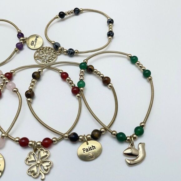R.L. Graziano Inspire 7 pc Stretch Bracelets Semi Precious Gemstones Charms - Picture 7 of 7
